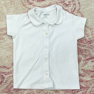 Lands End Uniform Girls Short Sleeve Button Front Peter Pan Collar Knit Shirt